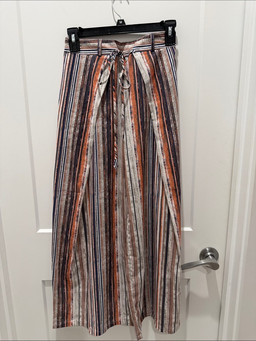 Striped Wide-Leg Pants with Fold over Panel & Tue Waistband